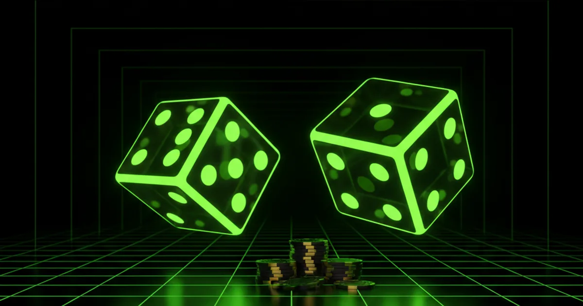 Neon green dice hovering over small chip stack representing micro bankroll Stake Dice strategy for players with $10-$50
